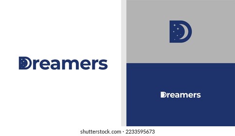 DREAMERS LOGO MOON NIGHT NEGATIVE SPACE WORDMARK EDITABLE