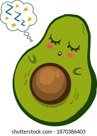 Dreaming avocado, illustration, vector on white background.