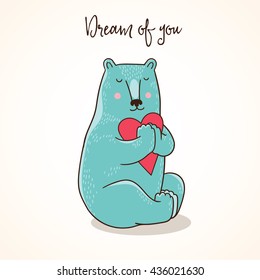 Dreaming bear. Cute vector illustration with dreaming bear