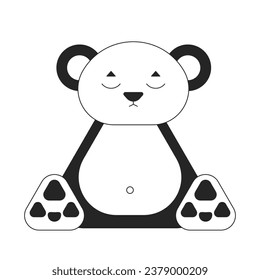 Dreaming bear toy sitting black and white 2D line cartoon object. Stuffed animal with closed eyes isolated vector outline item. Childish fantasy. Good night monochromatic flat spot illustration