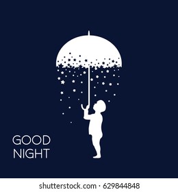 Dreaming boy. Concept idea. Good night .vector illustration.EPS 8