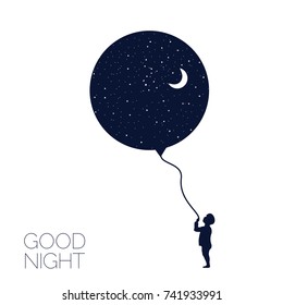 Dreaming boy Concept idea. Good night . Vector illustration.EPS 8