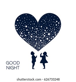 Dreaming boy and girl. Concept idea. Good night .vector illustration.EPS 8