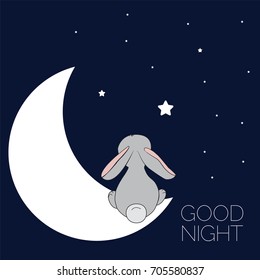 Dreaming bunny. Card with Cute bunny. Concept idea. Good night. Can be used for kid's. Vector Ilustration EPS 8