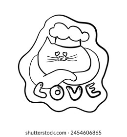 Dreaming Cat Chef in Love, Doodle Style Vector Illustration