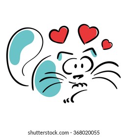 Dreaming cat and three hearts