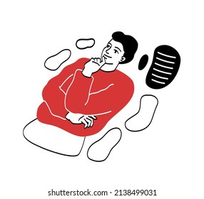 Dreaming character abstract concept. Young smart man lies and thinks about upcoming projects and tasks. Thoughtful entrepreneur or student. Cartoon modern flat vector illustration in doodle style