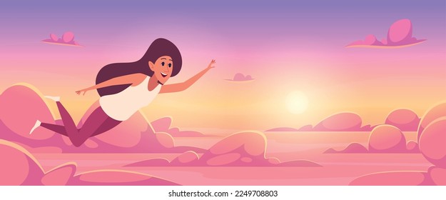 Dreaming characters. Background with sleeping characters flying in self dreams in clouds exact vector template