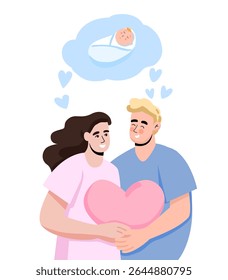 Sonhando casal conceito com família e bebê símbolos desenhado à mão ilustração vetor