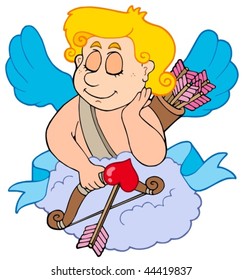 Dreaming Cupid on white background - vector illustration.