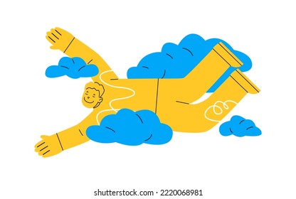 Dreaming, fantasizing, hovering in the clouds. Dreaminess man. Colorful vector illustration
