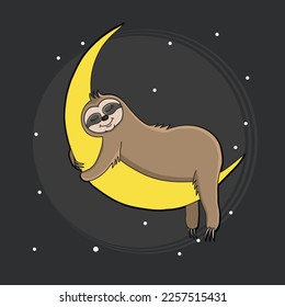 Dreaming funny sloth sleeping on the moon.