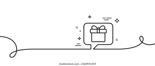 Dreaming of Gift line icon. Continuous one line with curl. Present box sign. Birthday Shopping symbol. Package in Gift Wrap. Wish list single outline ribbon. Loop curve pattern. Vector