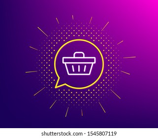 Dreaming of Gift line icon. Halftone pattern. Present box sign. Birthday Shopping symbol. Package in Gift Wrap. Gradient background. Shopping cart line icon. Yellow halftone pattern. Vector