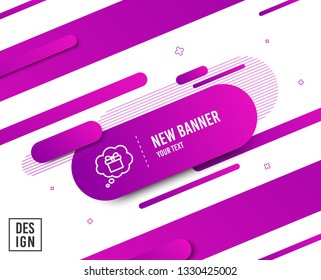 Dreaming of Gift line icon. Present box in Comic speech bubble sign. Birthday Shopping symbol. Package in Gift Wrap. Diagonal abstract banner. Linear gift dream icon. Geometric line shapes. Vector