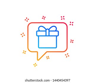 Dreaming of Gift line icon. Present box sign. Birthday Shopping symbol. Package in Gift Wrap. Gradient design elements. Linear wish list icon. Random shapes. Vector