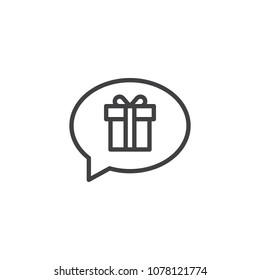 Dreaming of Gift outline icon. linear style sign for mobile concept and web design. Speech bubble with gift box simple line vector icon. Symbol, logo illustration. Pixel perfect vector graphics