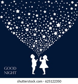 Dreaming girl and boy. Concept idea. Good night .vector illustration.EPS 8