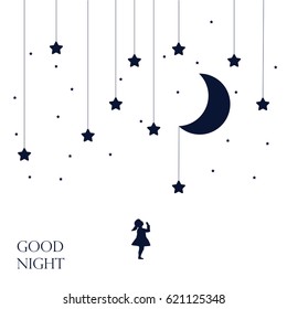 Dreaming girl. Concept idea. Good night .vector illustration.EPS 8