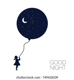 Dreaming girl Concept idea. Good night .vector illustration.EPS 8