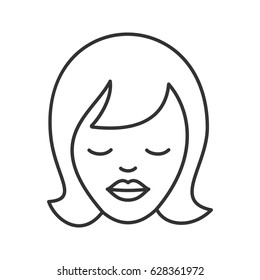 Dreaming girl linear icon. Thin line illustration. Woman with closed eyes contour symbol. Vector isolated outline drawing