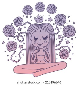Dreaming Girl in Purple Pink Gradient