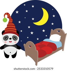 Sonhando boa noite panda e cama