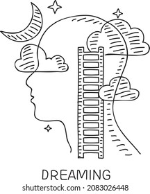 Dreaming head - abstract sketchy vector illustration