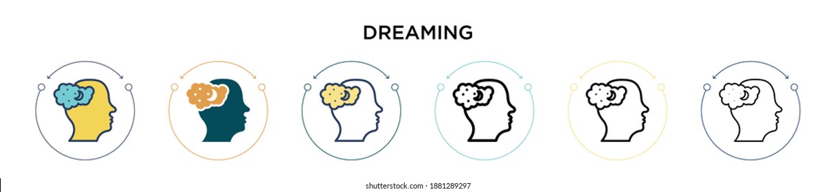 Dreaming icon in filled, thin line, outline and stroke style. Vector illustration of two colored and black dreaming vector icons designs can be used for mobile, ui, web