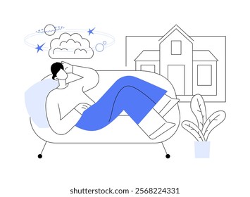 Dreaming isolated cartoon vector illustrations. Young man thinking and dreaming, home routine, relaxing and recharging time, imagination mood, leisure day, inspirational idea vector cartoon.