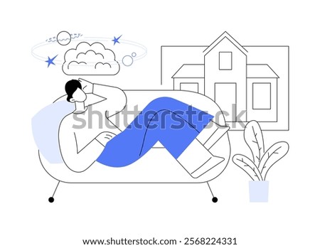 Dreaming isolated cartoon vector illustrations. Young man thinking and dreaming, home routine, relaxing and recharging time, imagination mood, leisure day, inspirational idea vector cartoon.