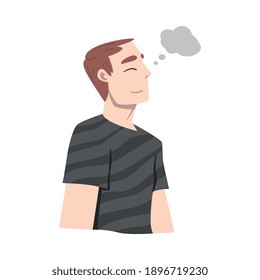 Hombre soñador imaginando algo en su cabeza Ilustración vectorial