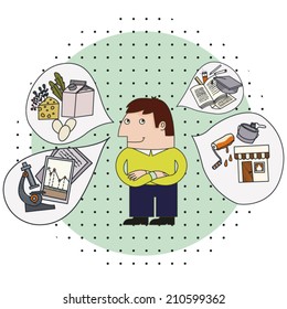 Dreaming Man / Vector illustration of man dreaming about different things