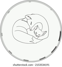 Dreaming mother fox with child fox cub.  Cute fox vector illustration. Cute cartoon fox baby sleeping. Can use logo or icon.
