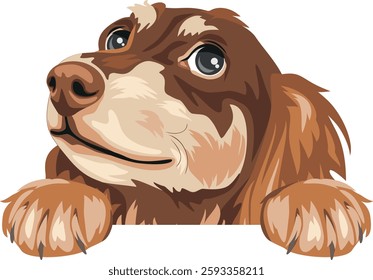 Dreaming peeking dachshund. Dog portrait isolated on white. Vector