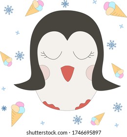 Dreaming penguin- vector illustration for children's poster and textile design