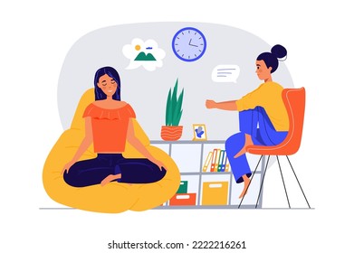 El concepto de la gente soñadora con la escena de la gente en el estilo de las caricaturas planas. Dos amigos meditan y sueñan con cosas geniales. Ilustración vectorial.