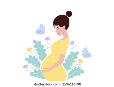 Dreaming pregnant woman thinking about baby. Healthcare concept.