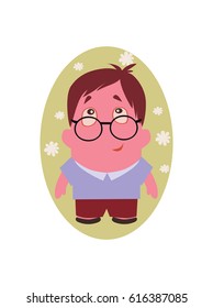 Dreaming and Smiling, Cute and Funny Avatar of Little Person Cartoon Character in Flat Vector - Use as Emoji or Mascot, Male Illustration Isolated on White Background