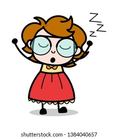 Dreaming - Teenager Cartoon Intelligent Girl Vector Illustration