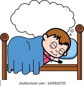 Dreaming While Sleeping - Teenager Cartoon Fat Boy Vector Illustration