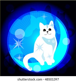 dreaming white  cat. Vector eps 10