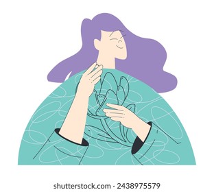 Dreaming Woman Character with Blooming Flower Having Fancy Imagination Vector Illustration