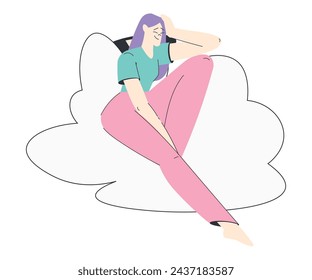 Dreaming Woman Character with Head in Cloud Having Fancy Imagination Vector Illustration