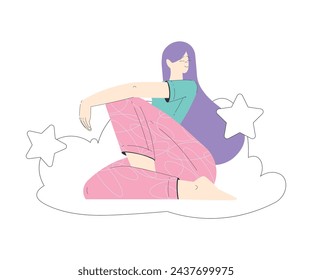 Dreaming Woman Character with Head in Cloud Having Fancy Imagination Vector Illustration