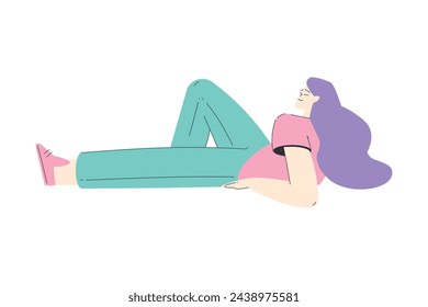 Dreaming Woman Character Lying on Cloud Having Fancy Imagination Vector Illustration