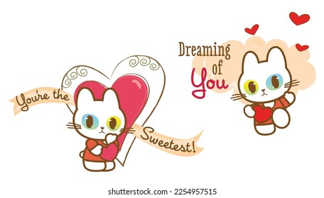 Dreaming of you badge illustration with cute cat character design