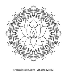Dreamlike Black and White Floral Mandala Coloring Book Page