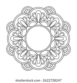 Dreamlike Floral Rings Mandala in Black and White Coloring Book Page