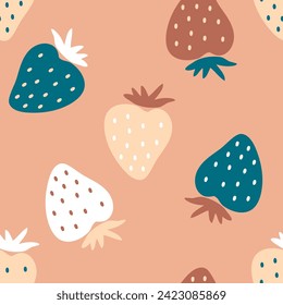 Dreamlike strawberries vector seamless pattern. Food background for any purposes. Hand drawn organic design illustration.
